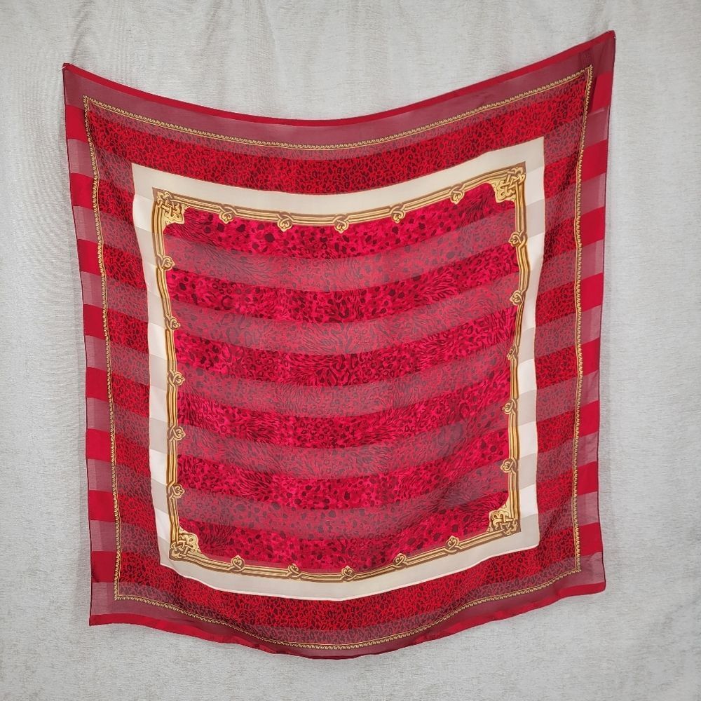 Accessory Street Vintage Silk Red and Gold Patterned Leopard Animal Square Scarf